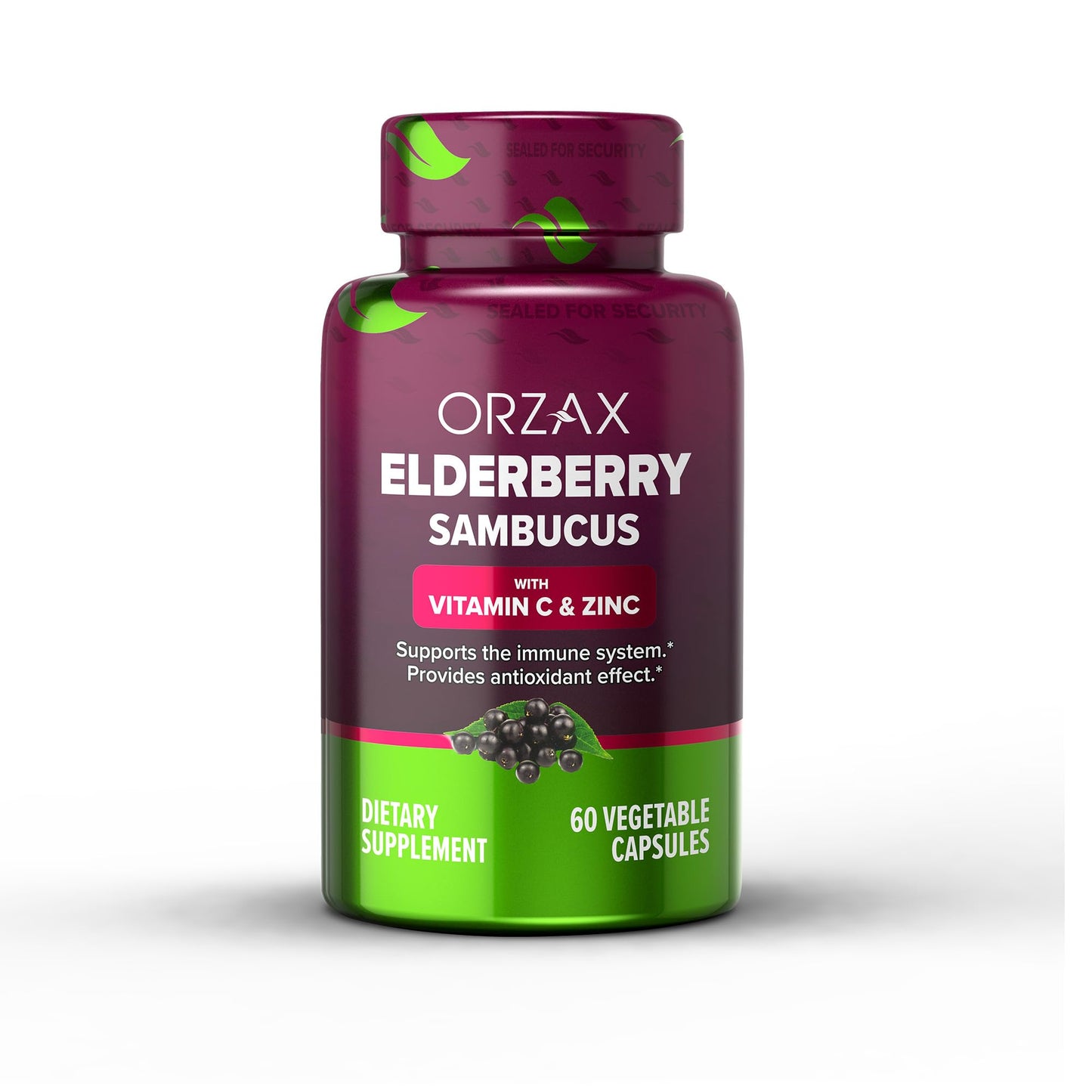ORZAX Elderberry Capsules – Immune Support with Vitamin C & Zinc | 60 Vegetable Capsules