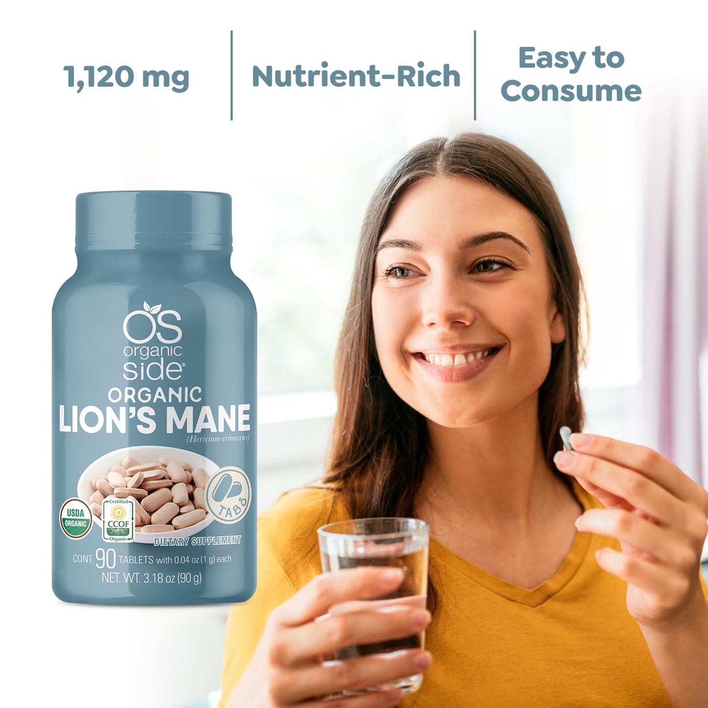 OS Organic Side Lions Mane Tablets – Organic, USDA Certified, Non-GMO
