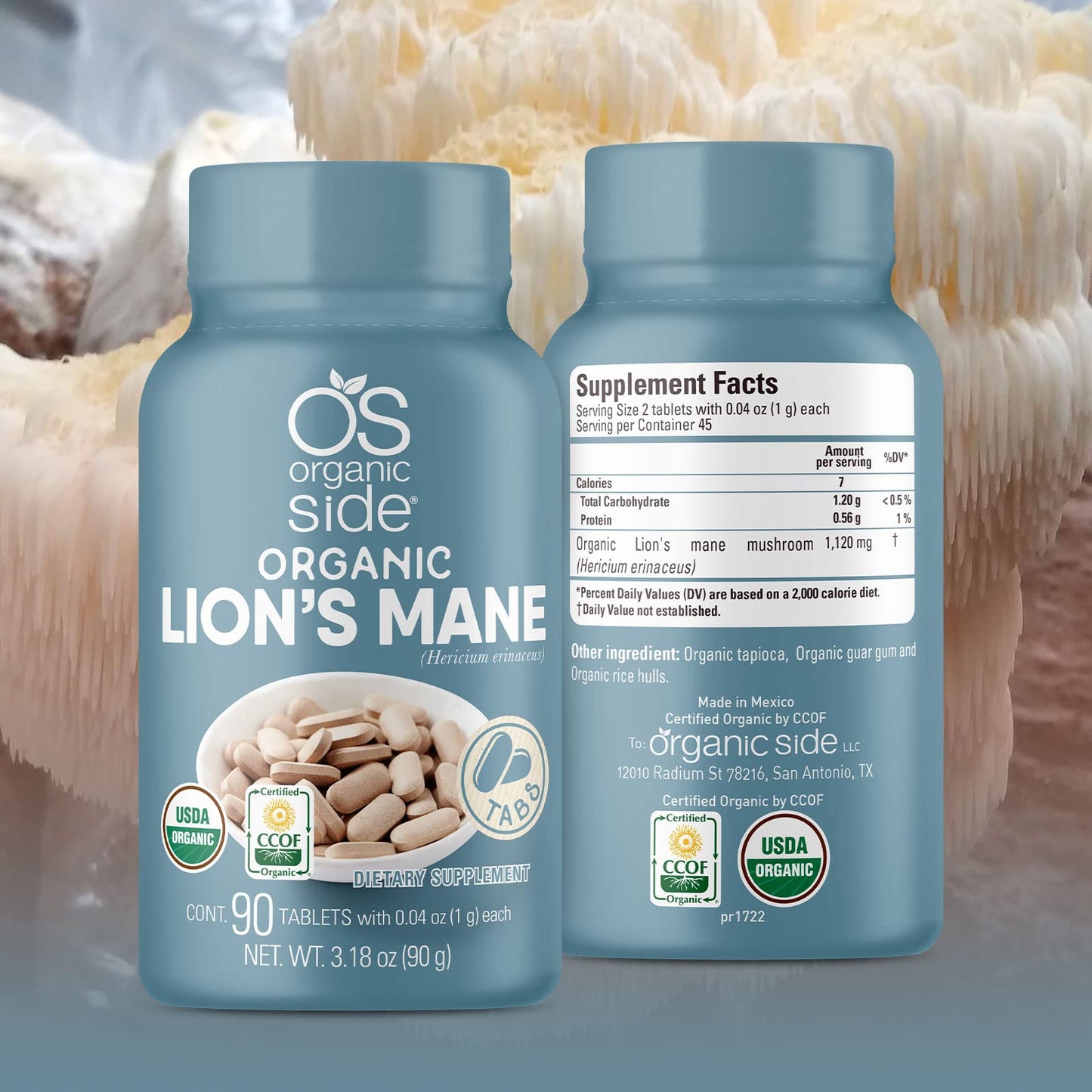 OS Organic Side Lions Mane Tablets – Organic, USDA Certified, Non-GMO