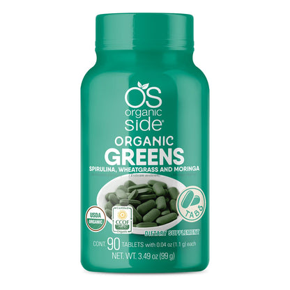OS Organic Side Organic Greens - Spirulina, Wheatgrass & Moringa (90 Tablets)