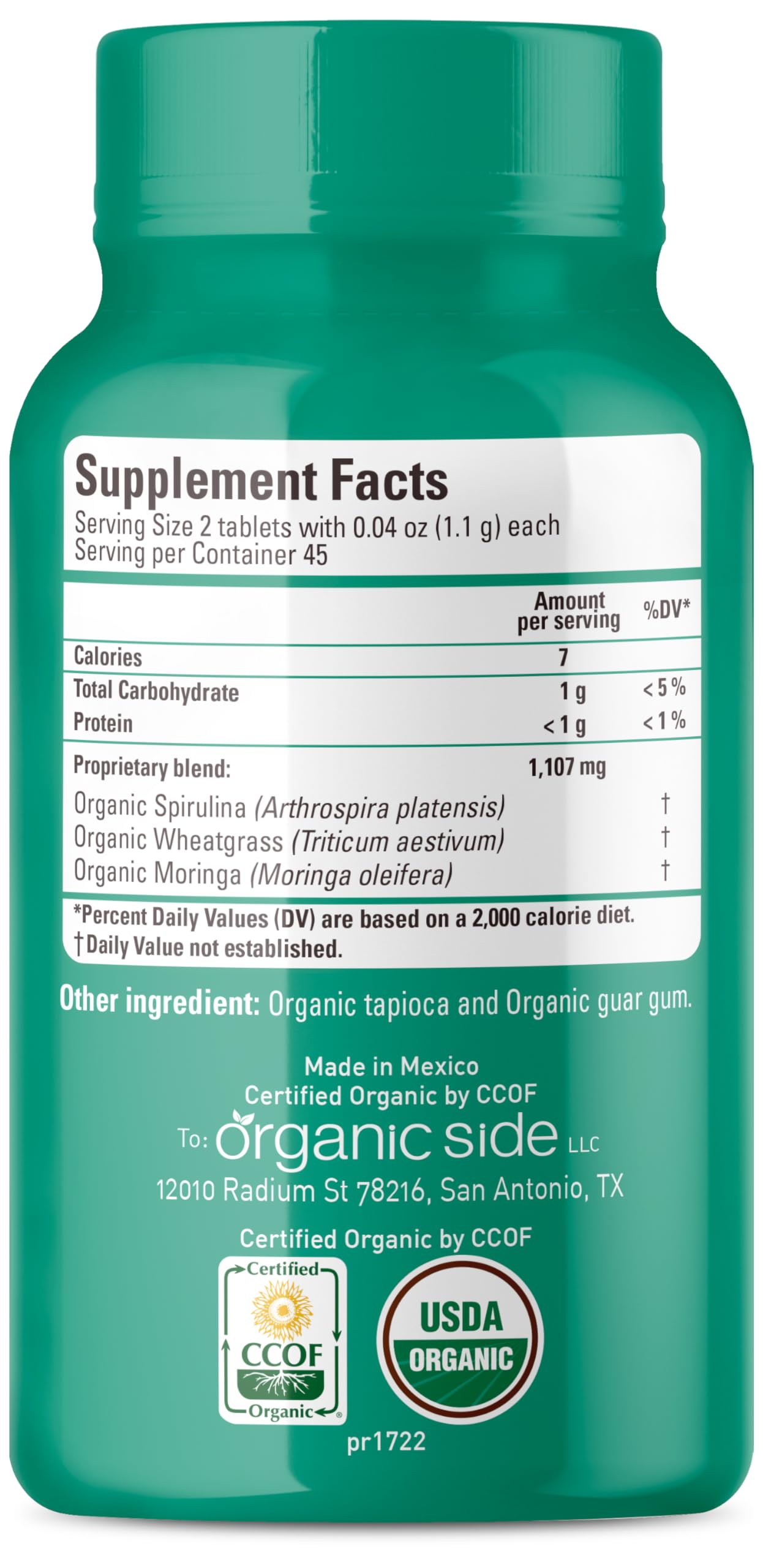 OS Organic Side Organic Greens - Spirulina, Wheatgrass & Moringa (90 Tablets)