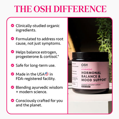 Ayurvedic Hormone Balance for Women | Cortisol Manager | Regulates Estrogen | Made in USA | Ashwagandha, Rhodiola, & Shatavari | Mood, Energy, & Sleep Support | Stress Relief | 60 Ct. - OSH Wellness