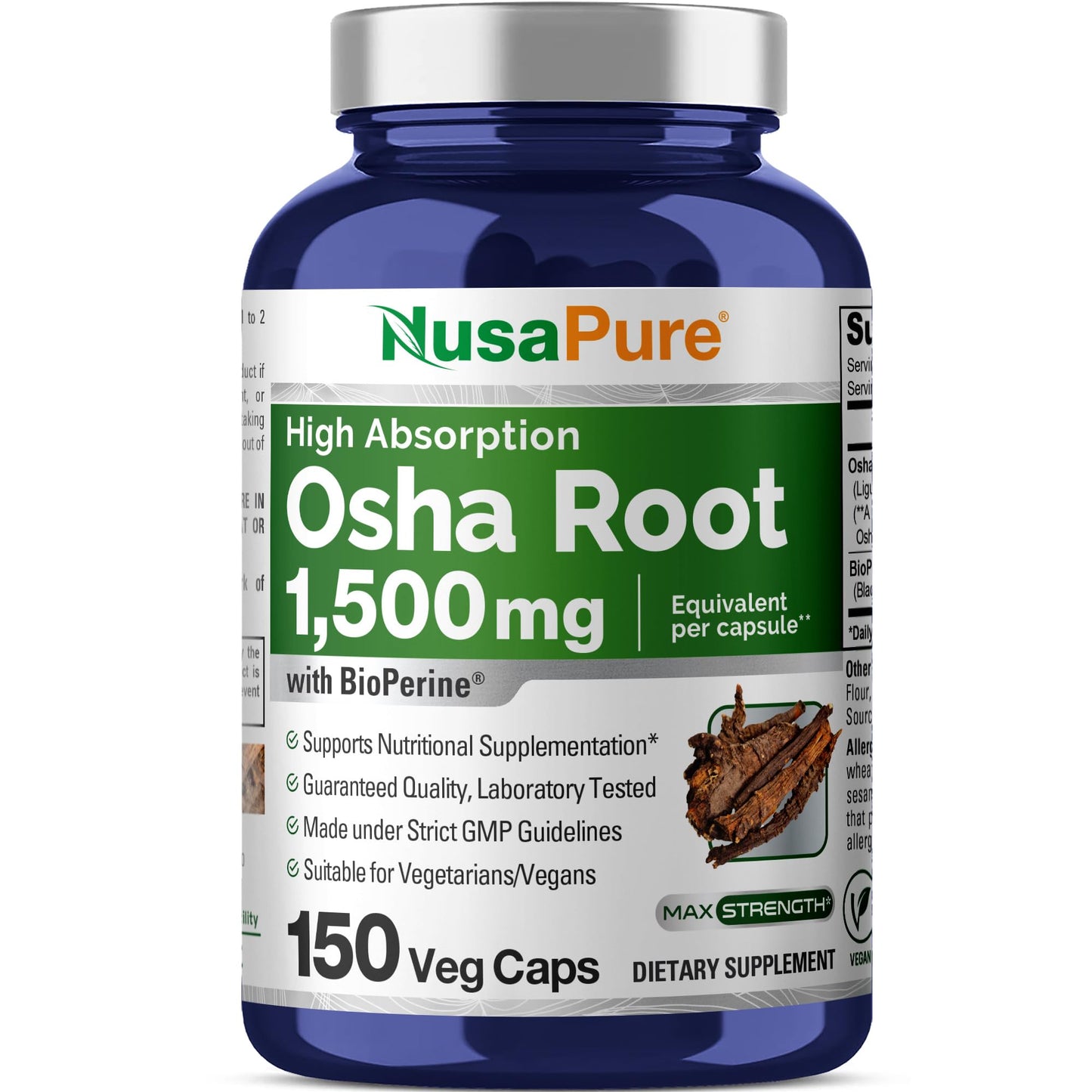 NusaPure OSHA Root Extract 1500 mg – 150 Vegan Caps (10:1, Bioperine, Non-GMO)