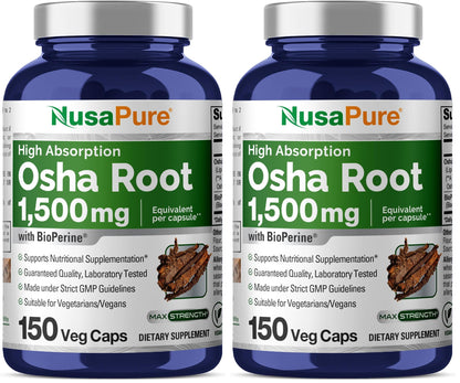NusaPure OSHA Root Extract 1500 mg Vegan Capsules – 150 Count (Pack of 2)