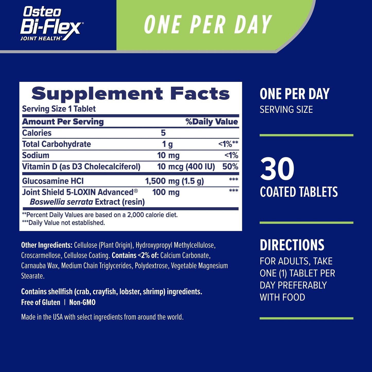 Osteo Bi-Flex One Per Day – Glucosamine Joint Health Supplement with Vitamin D, 30 Coated Tablets