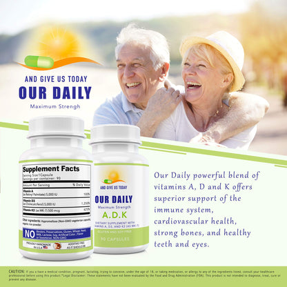 Our Daily Vites ADK Supplement – Vitamin A, D3 & K2 (MK7) for Bone & Immune Support