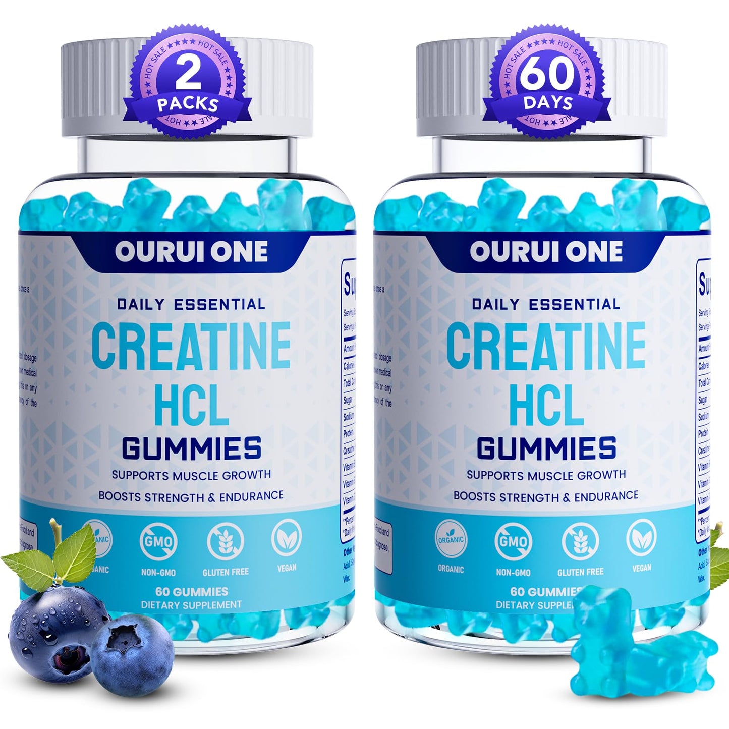 Ourui One Creatine HCL Gummies 2000mg – Fast Absorbing for Strength & Recovery
