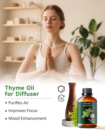Pure Thyme Essential Oil - Outdoor Shield & Aromatherapy (3.38 Fl Oz)