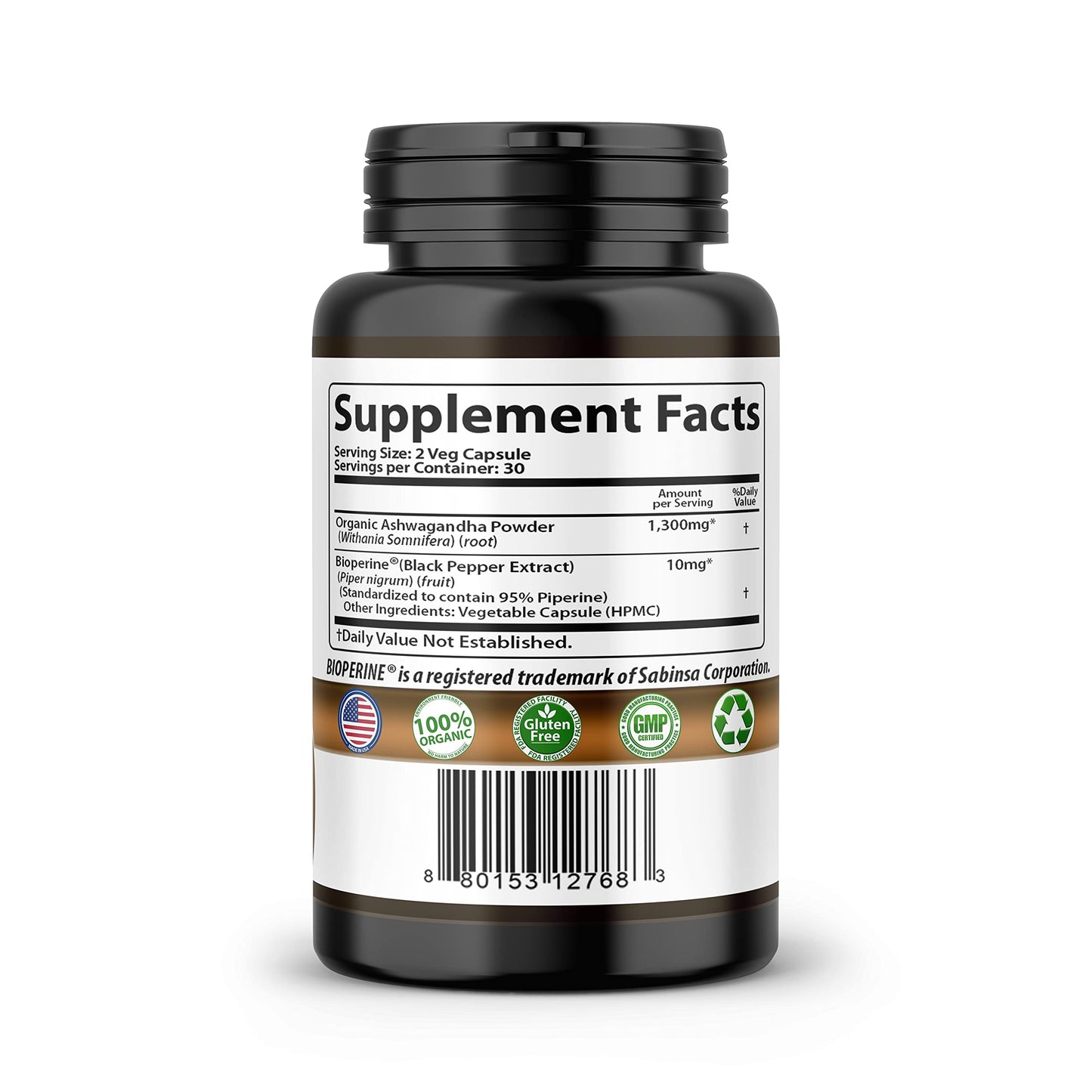 Ashwagandha Capsules with Black Pepper – Extra Strength for Stress, Focus & Mood (60 Capsules)