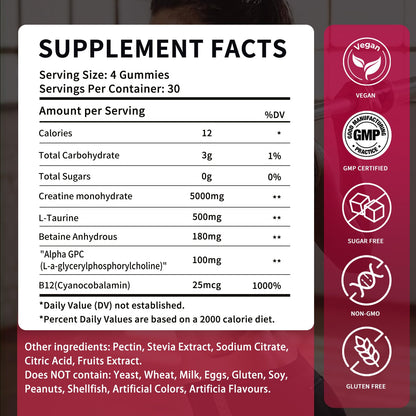 OUYIYUA Creatine Monohydrate Gummies 5000mg – Sugar Free, Mixed Berry, 120 ct
