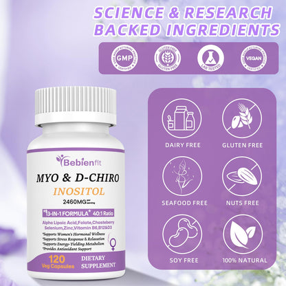 13-in-1 Myo-Inositol & D-Chiro Inositol for Women – PCOS, Hormonal Balance, 40:1 Ratio, 120 Veg Caps