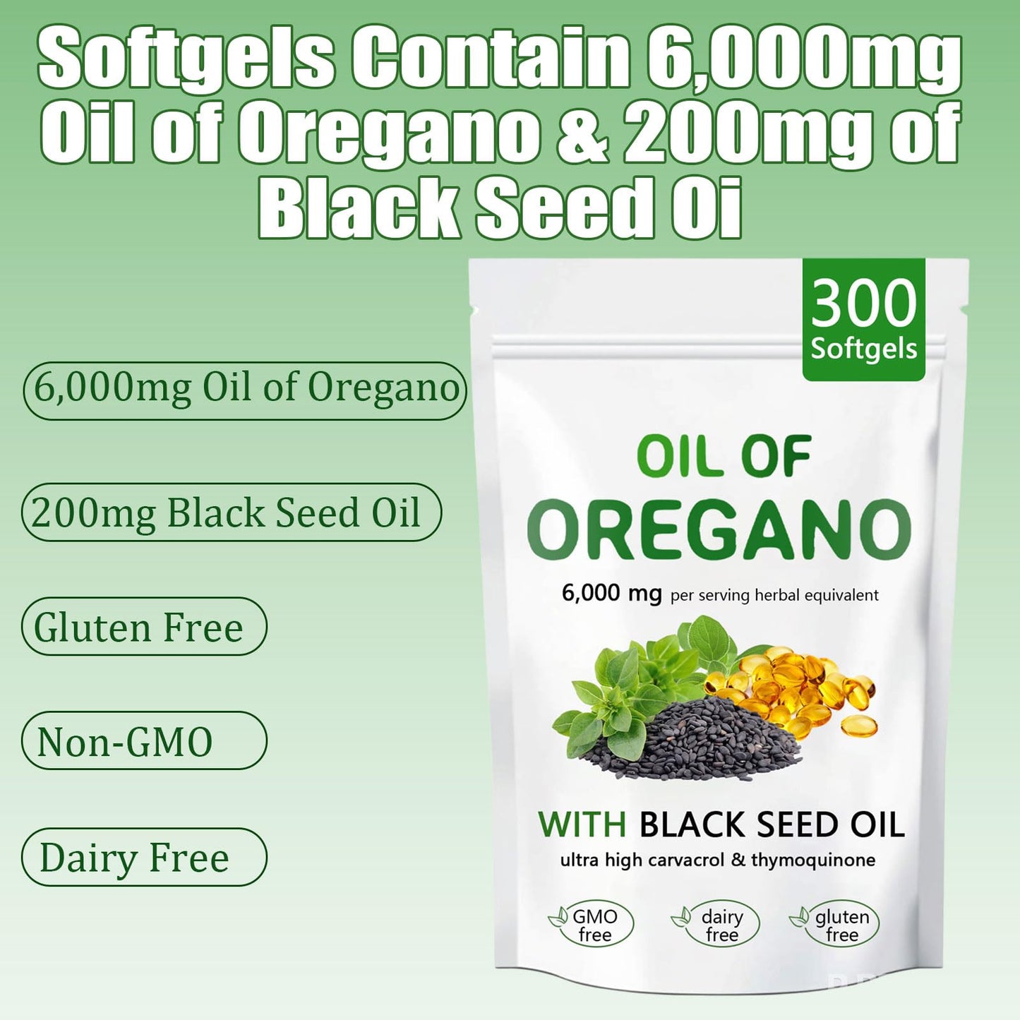 Ovela Oil of Oregano with Black Seed Oil – 2-in-1 Oregano Capsules, Immune Support, 300 Softgels