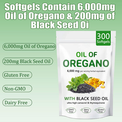 Ovela Oil of Oregano with Black Seed Oil – 2-in-1 Oregano Capsules, Immune Support, 300 Softgels