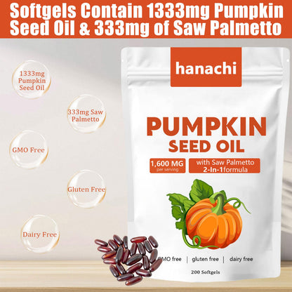 Ovela Pumpkin Seed Oil Capsules with Saw Palmetto – Hair Growth & Scalp Health | 200 Softgels