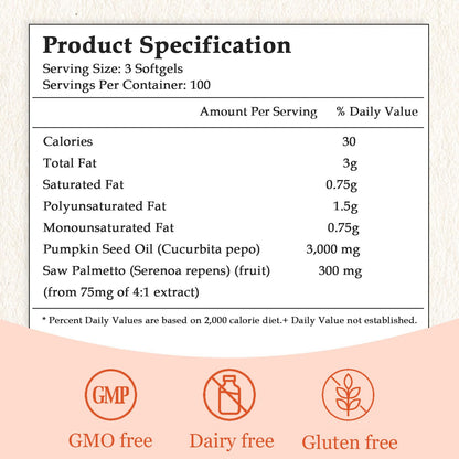 Ovela Pumpkin Seed Oil Capsules 3000mg + Saw Palmetto – Hair Growth Support