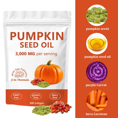 Ovela Pumpkin Seed Oil Capsules 3000mg with Saw Palmetto | Non-GMO, Gluten-Free