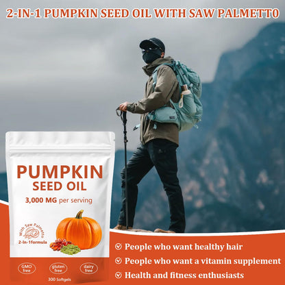 Ovela Pumpkin Seed Oil Capsules 3000mg with Saw Palmetto | Non-GMO, Gluten-Free