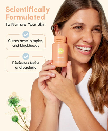 Ovira Skin Clear with ZINCBRIGHT - 60 Capsules for Clear & Glowing Skin | Rosacea & Hormonal Acne Treatment with Vitamin C | Support Collagen Production | Acne Supplements for Women & Men - Pack of 1