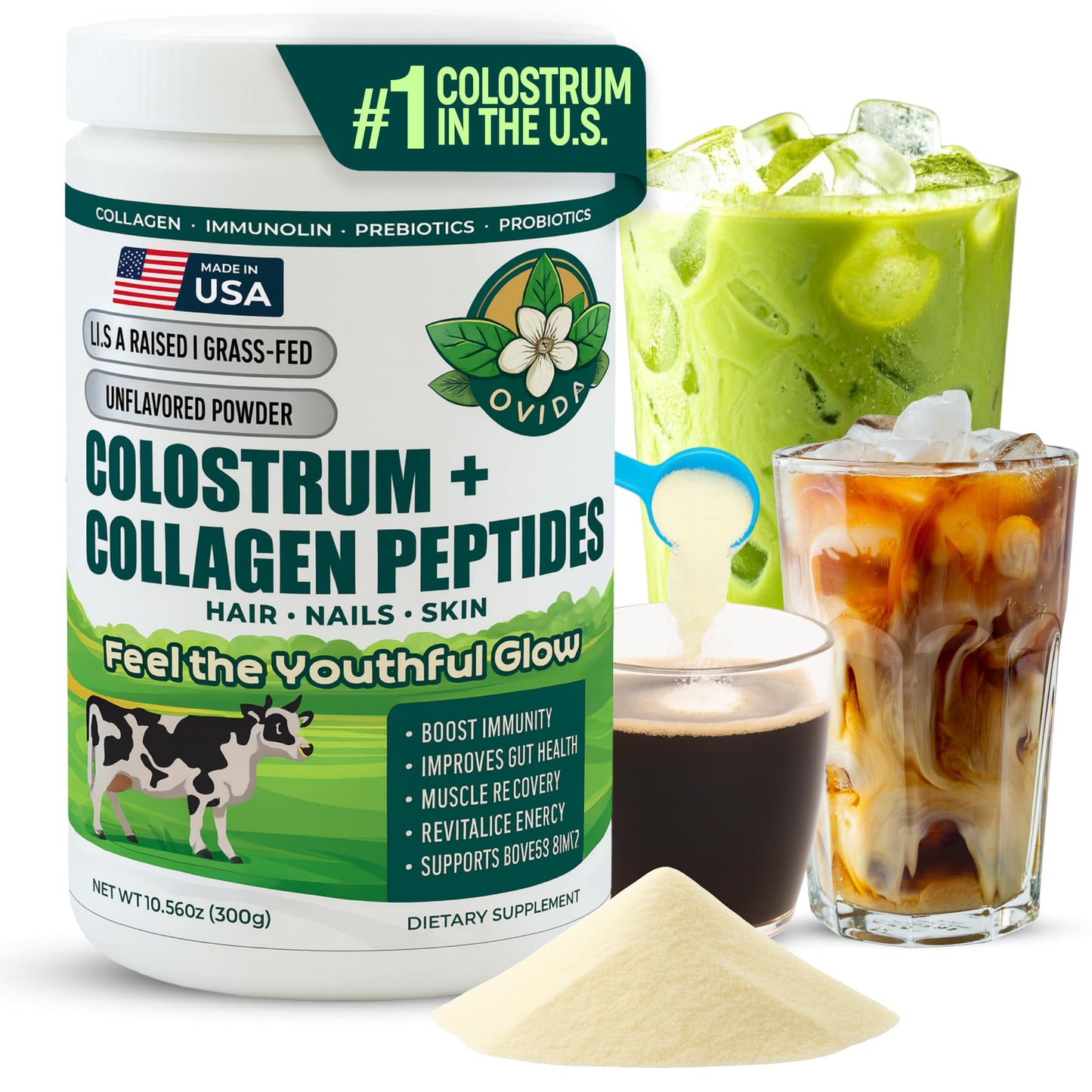 OVIDA Premium Bovine Colostrum & Collagen Peptides – Grass-Fed, Non-GMO, 300g