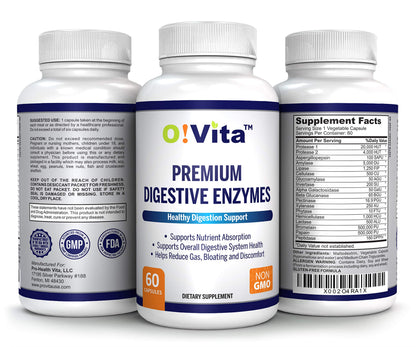 O!VITA Premium Digestive Enzymes – Plant-Based Enzymes for Better Digestion & Nutrient Absorption (60 Veggie Capsules)