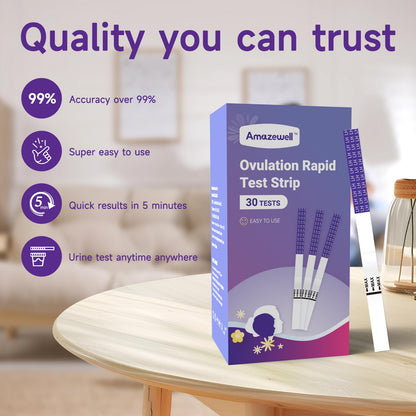 Amazewell Ovulation Test Strips – 30pcs LH Predictor Kit, 5mm Wide, High Accuracy