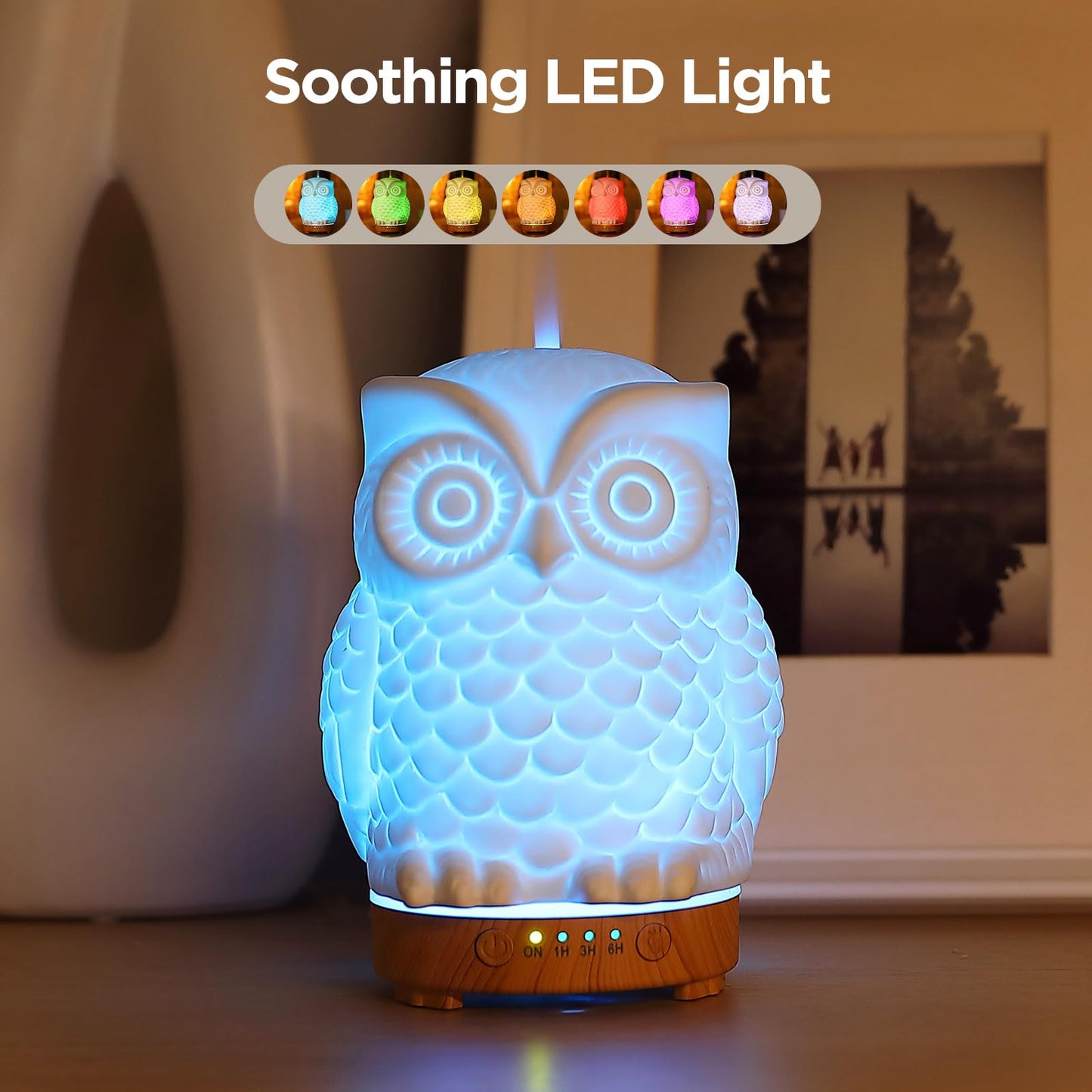 Owl Ceramic Aromatherapy Diffuser 160ml – INRORANS Ultrasonic Stone Owl Night Light