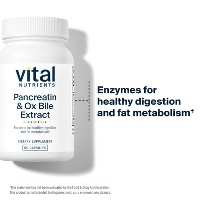 Vital Nutrients Pancreatin & Ox Bile Extract 500mg | Digestive Enzymes 60 Capsules