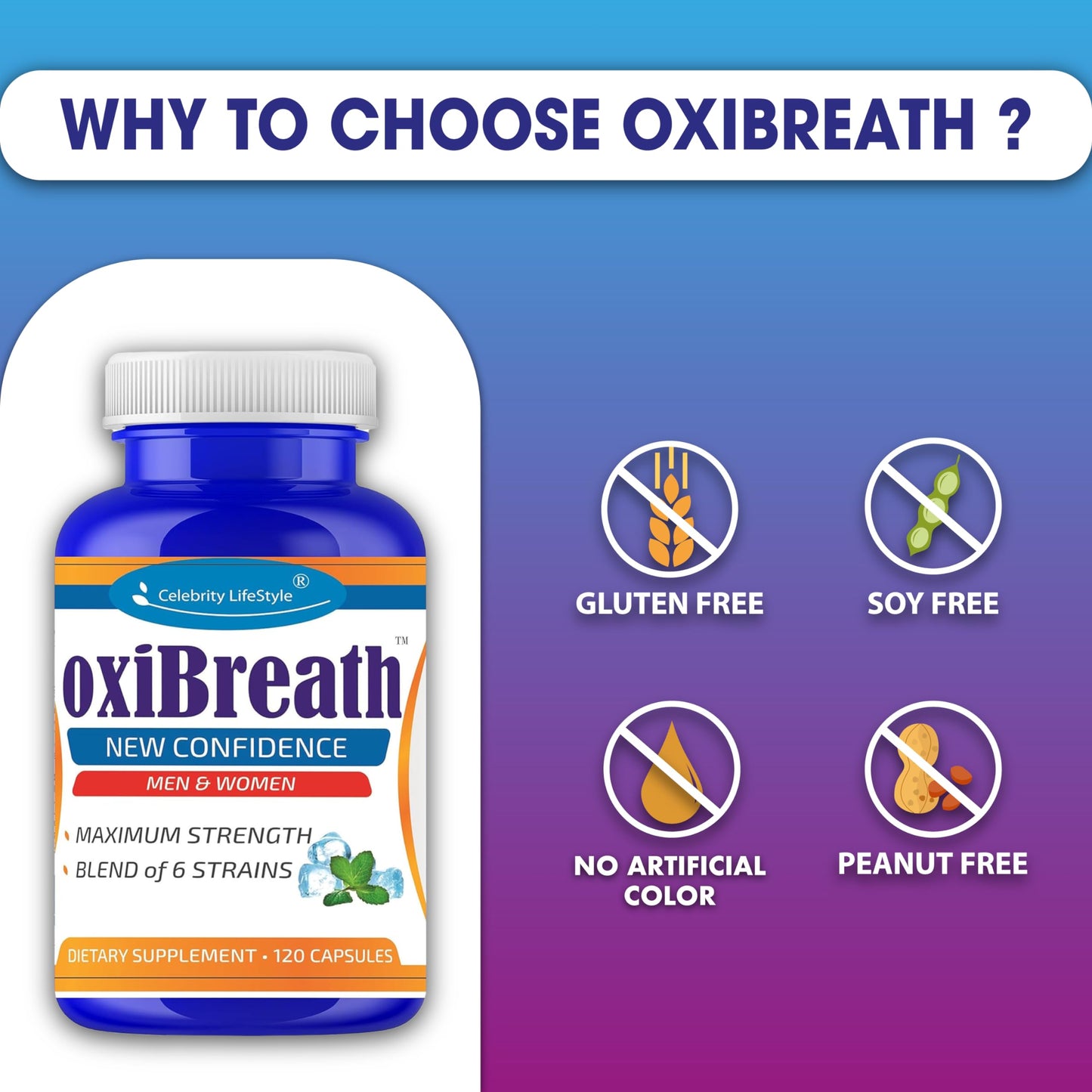 OxiBreath Oral Probiotics – Probiotic for Bad Breath & Halitosis Support – Fresh Breath Supplement with Prebiotics FOS & XOS – DE111® & 6-Strain Dental Probiotic Blend – 120 Ct – 2 Months Supply