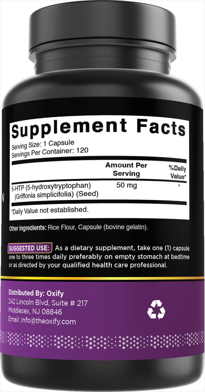 Oxify 5-HTP 50 mg | 120 Capsules | Gluten-Free & Non-GMO | Made in USA