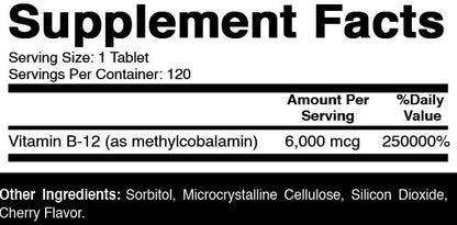 Oxify Vitamin B-12 6000 mcg (Methylcobalamin) - 120 Tablets - Gluten-Free, Non-GMO - Made in USA