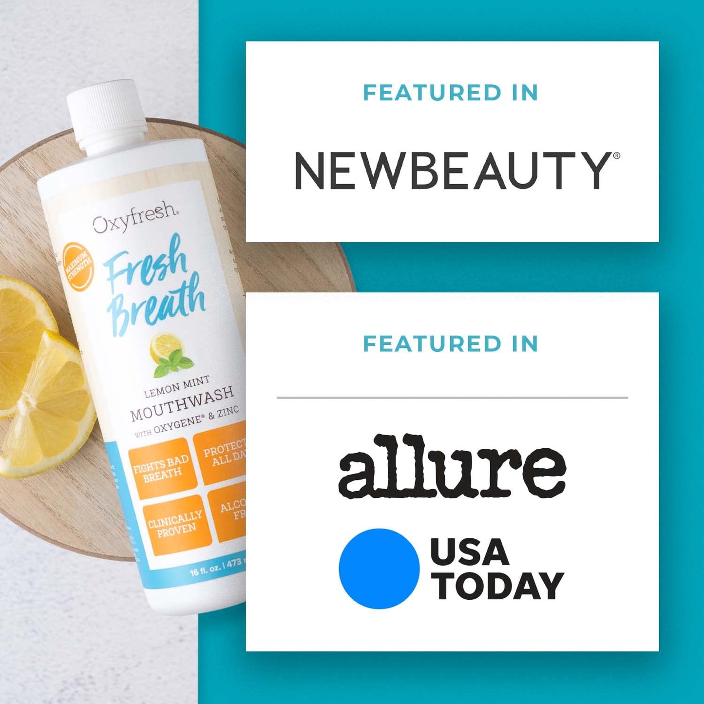 Oxyfresh Lemon Mint Mouthwash – SLS & Fluoride Free, Alcohol Free | 16 Fl Oz