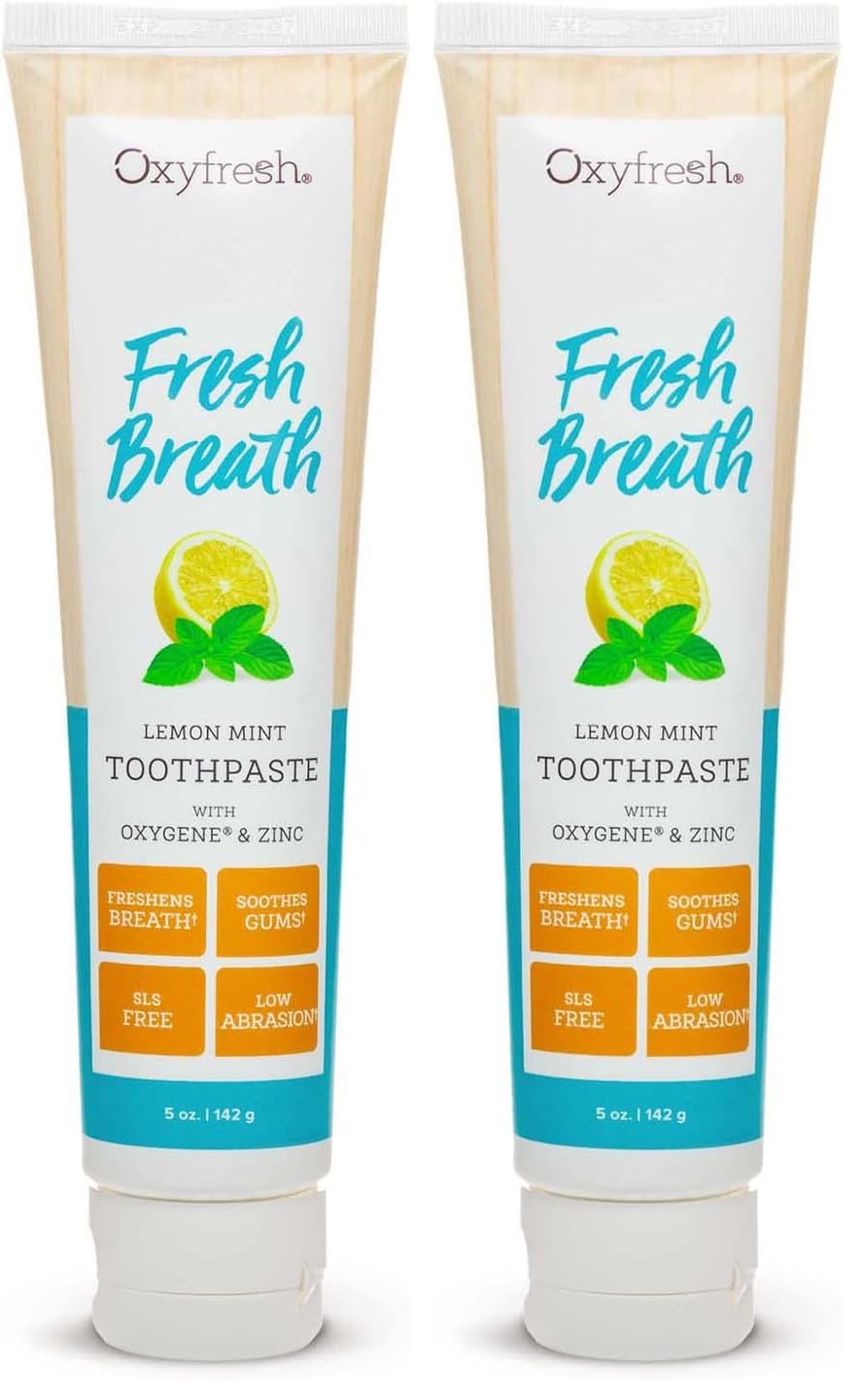 Oxyfresh Premium Lemon Mint Fresh Breath Toothpaste – SLS & Fluoride Free, Low Abrasion, 5oz Pack of 2