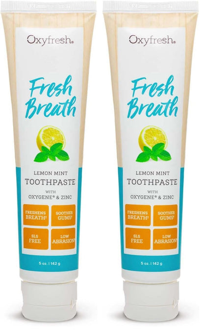 Oxyfresh Premium Lemon Mint Fresh Breath Toothpaste – SLS & Fluoride Free, Low Abrasion, 5oz Pack of 2
