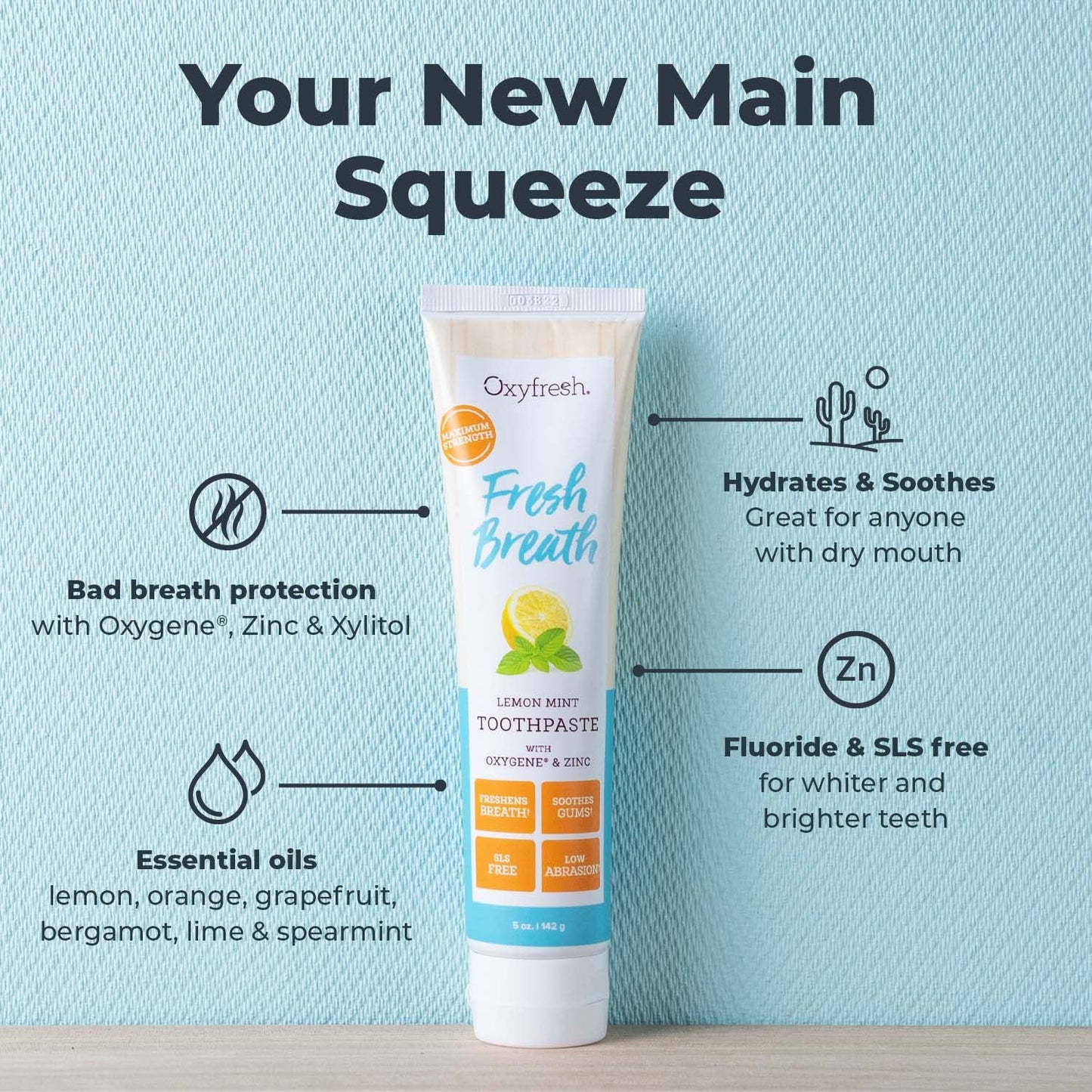 Oxyfresh Premium Lemon Mint Fresh Breath Toothpaste – SLS & Fluoride Free, Low Abrasion, 5oz Pack of 2