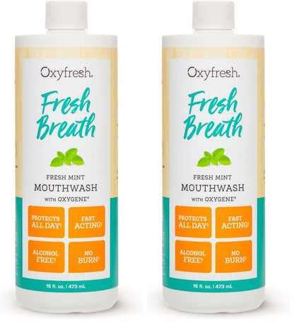 Oxyfresh Fresh Breath Mint Mouthwash – Dentist-Recommended, Alcohol-Free & Fluoride-Free (Pack of 2, 16 oz each)