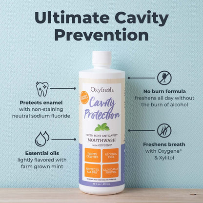 Oxyfresh Cavity Protection Fluoride Mouthwash – Non-Staining, Alcohol-Free (16 oz Pack of 2)