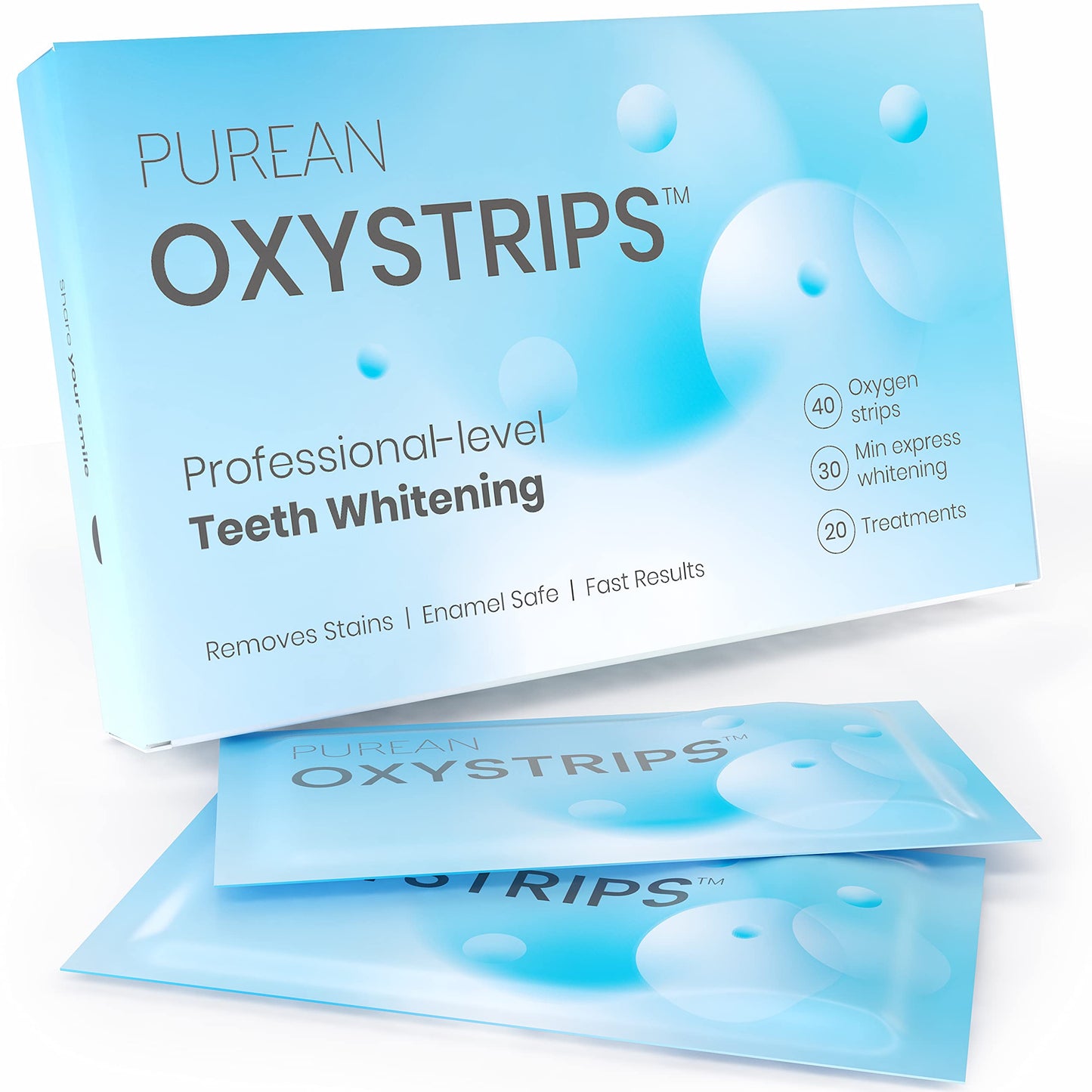Purean Teeth Whitening Oxystrips – 40 Pure Atomic Oxygen Releasing White Strips – 20 Treatments