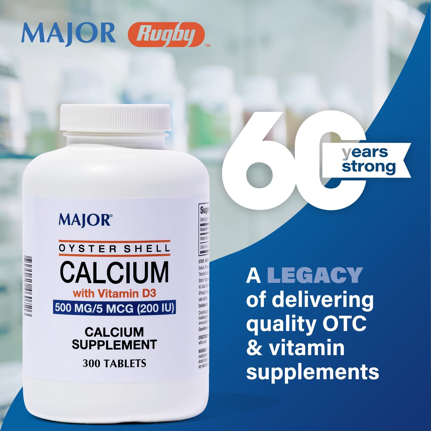 Major Oyster Shell Calcium 500 mg with Vitamin D3 (200 IU) – 300 Tablets