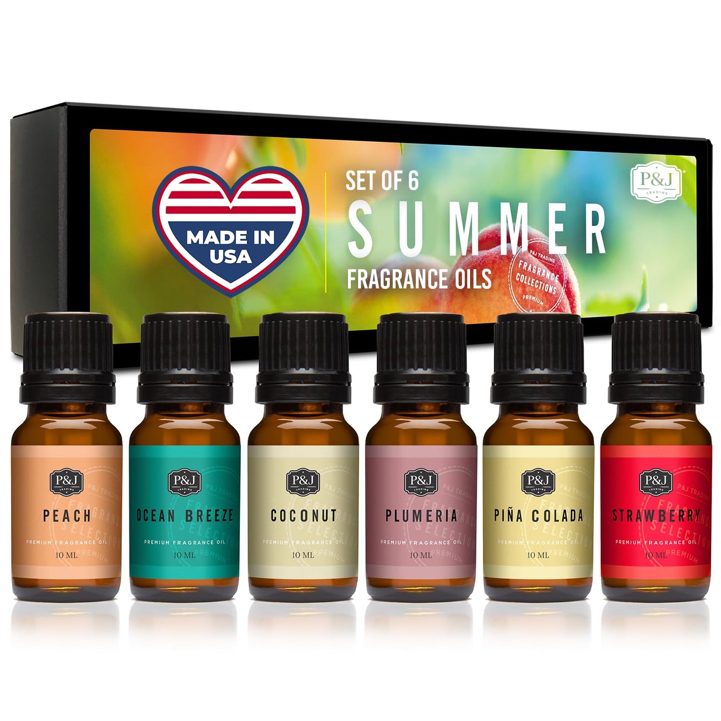 P&J Trading Summer Fragrance Oils Set – 6 Scents (Peach, Strawberry, Plumeria, Coconut, Ocean Breeze, Pina Colada)
