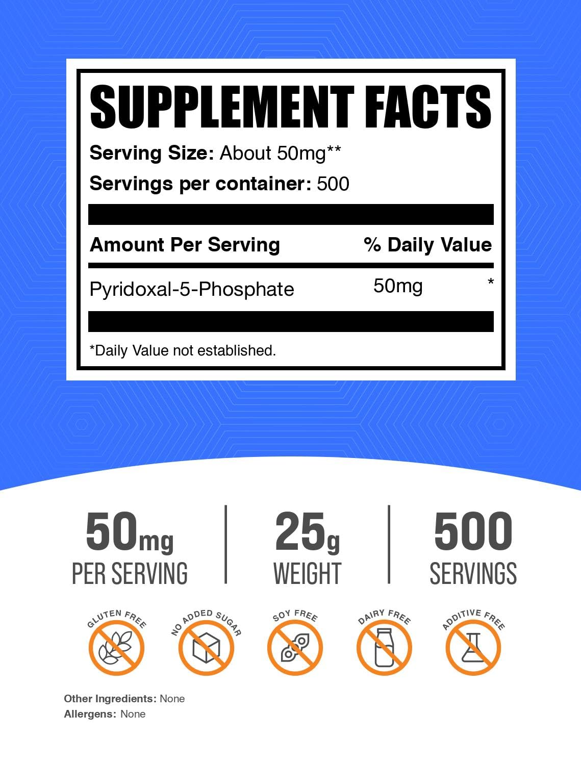 Pyridoxal-5-Phosphate Powder P-5-P Vitamin B6 50mg – Gluten Free 25g | BulkSupplements