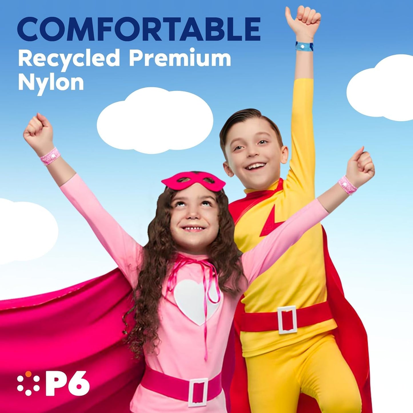 P6 Motion Sickness Bands for Kids - All-Natural Acupressure (2 Pack, Pink/Blue)