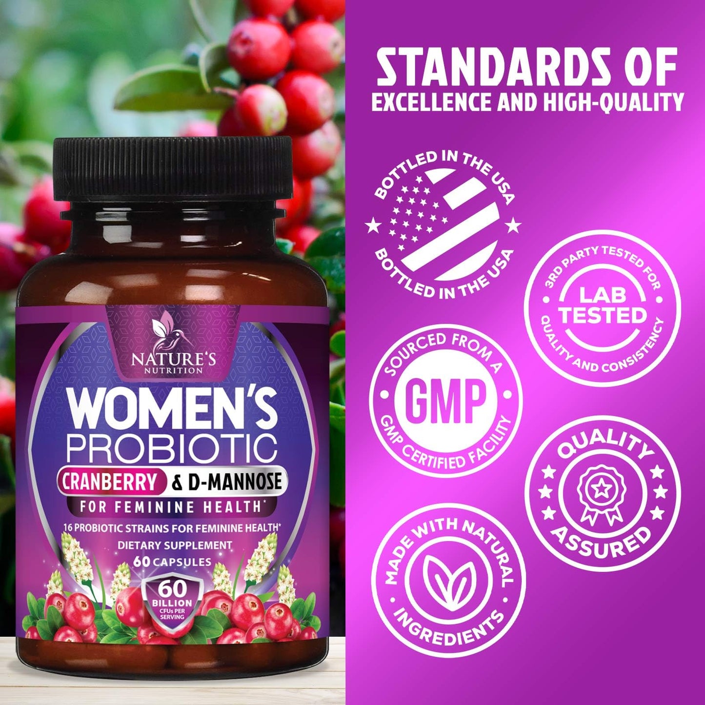 Womens Probiotic 60B CFU – 16 Strains, Cranberry & Prebiotics