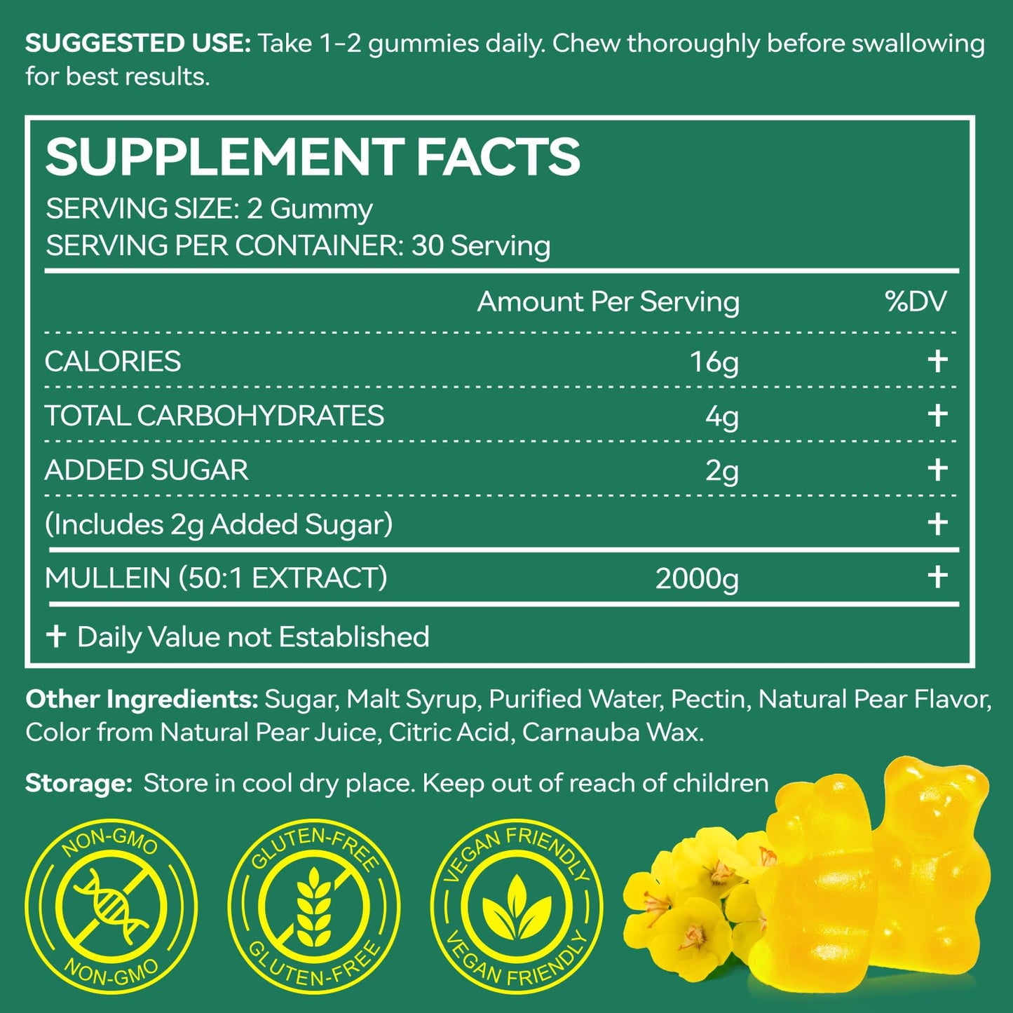 2 Pack Mullein Gummies for Lung Detox, Lung Cleanse & Mucus Relief