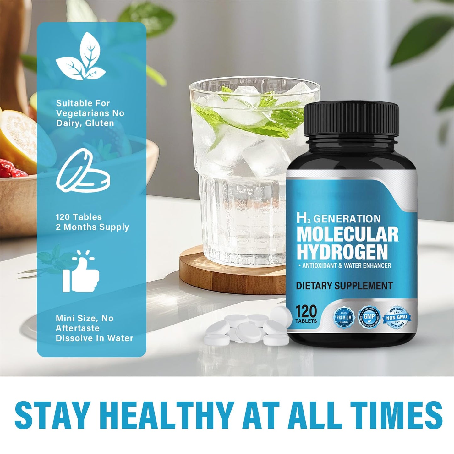 Hydrogen Water Tablets 12 ppm with Magnesium – Supports Brain Health & Cognitive Function | 120 Count (Pack of 1)