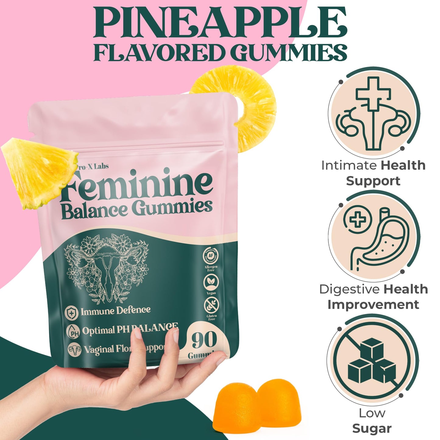Premium Feminine Balance Gummies for Women – Pineapple pH & 4-in-1 Support | 90 Count (Vegan & Gluten-Free)