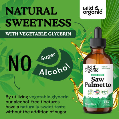 Wild & Organic Saw Palmetto Tincture - 4 fl oz | Vegan, Alcohol-Free, Sugar-Free Saw Palmetto Extract