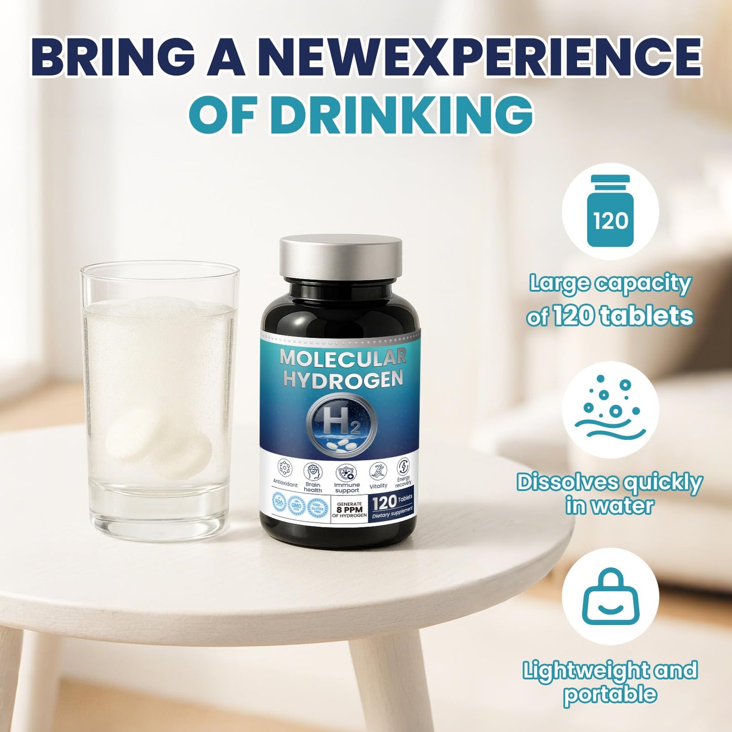Hydrogen Water Tablets H2 Molecular 120 | Magnesium for Brain Health