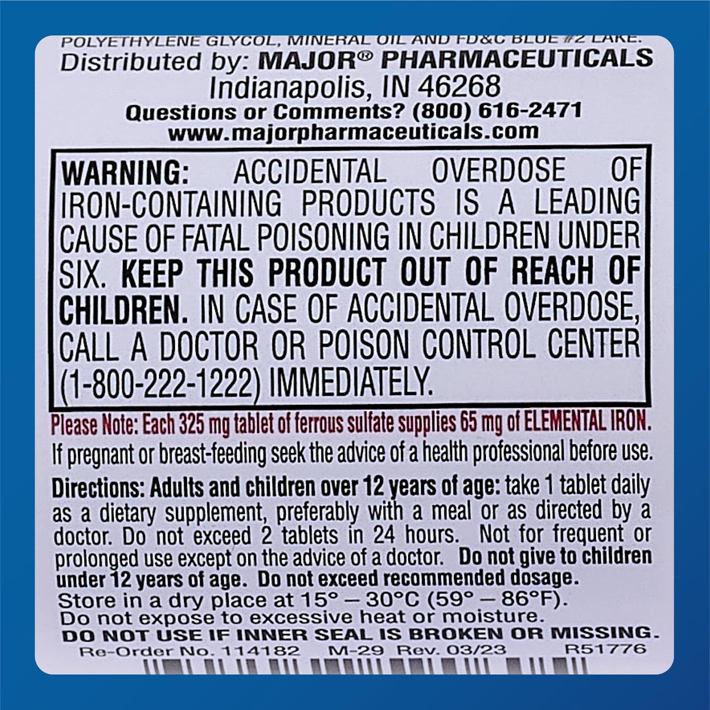 MAJOR Ferosul Ferrous Sulate 325mg Tablets – 65mg Elemental Iron | Iron Supplement (3 Pack, Red)