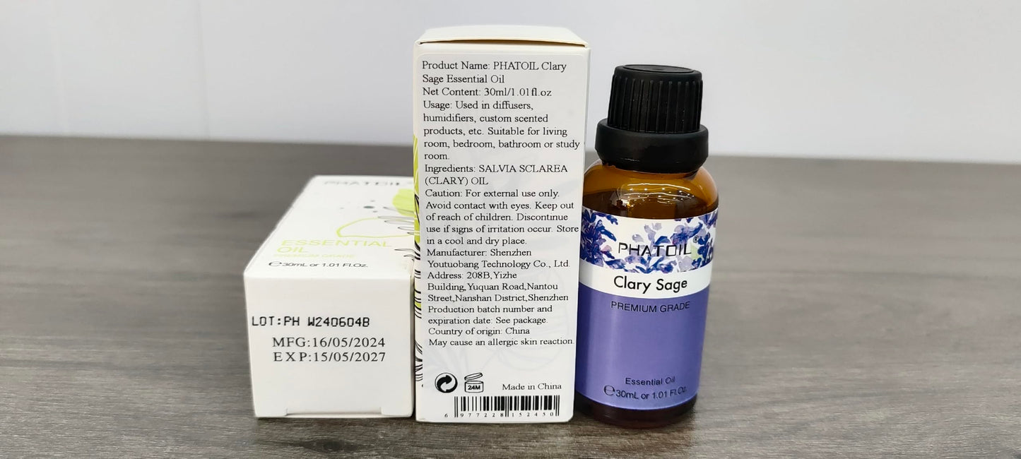 Clary Sage Essential Oil 30ml | PHATOIL Pure Essential Oil for Diffusers, Candles & Soaps