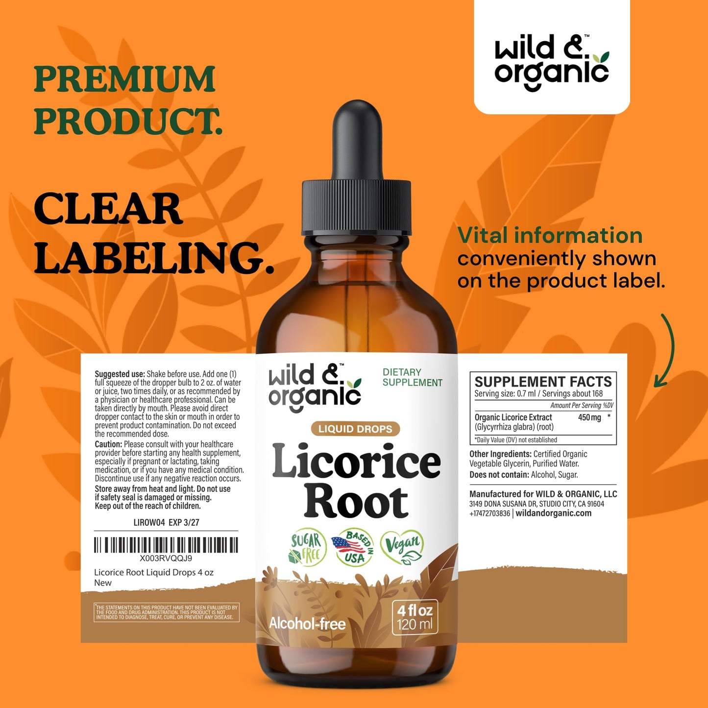 Wild & Organic Licorice Root Tincture - Digestive, Lung & Skin Support (4 oz)